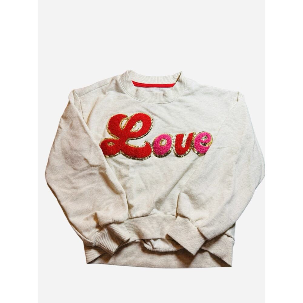 Isaac Mizrahi girls Long Sleeve Sweatshirt Size 4T "LOVE" Shag Glitter Patch